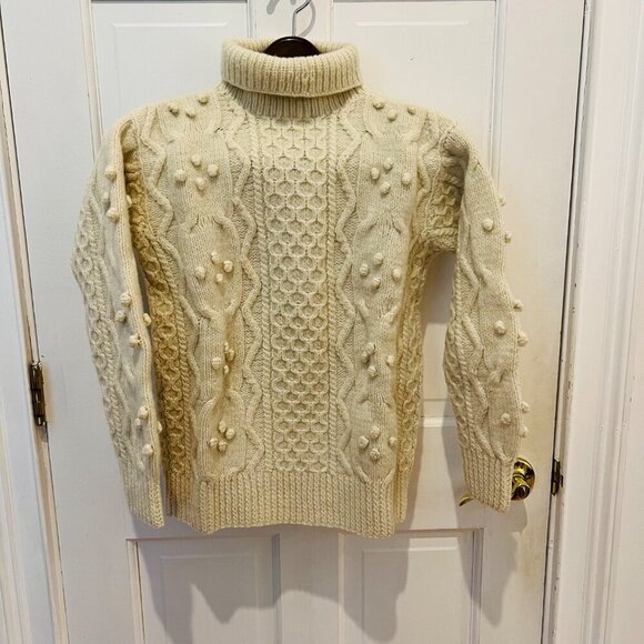 Vintage Kennedy of Ardara 100% Wool Chucky Cable Hand Knit fisherman Sweater Siz - Picture 1 of 16